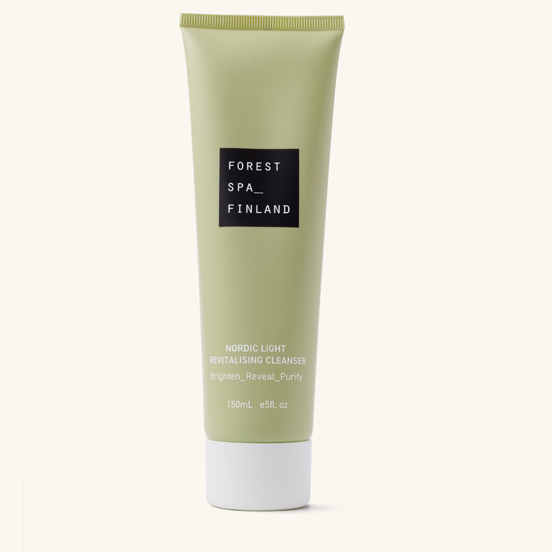 Forest Spa Finland Nordic Light Revitalising Cleanser in a sage green tube, 150 ml